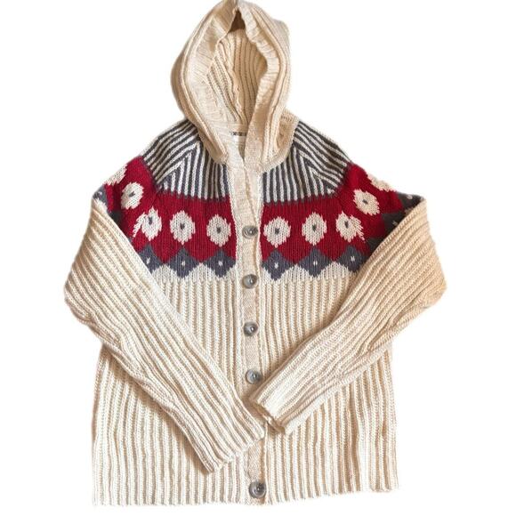 2007 nwt cream and red Old Navy knit hoodie sweater - Picture 1 of 5